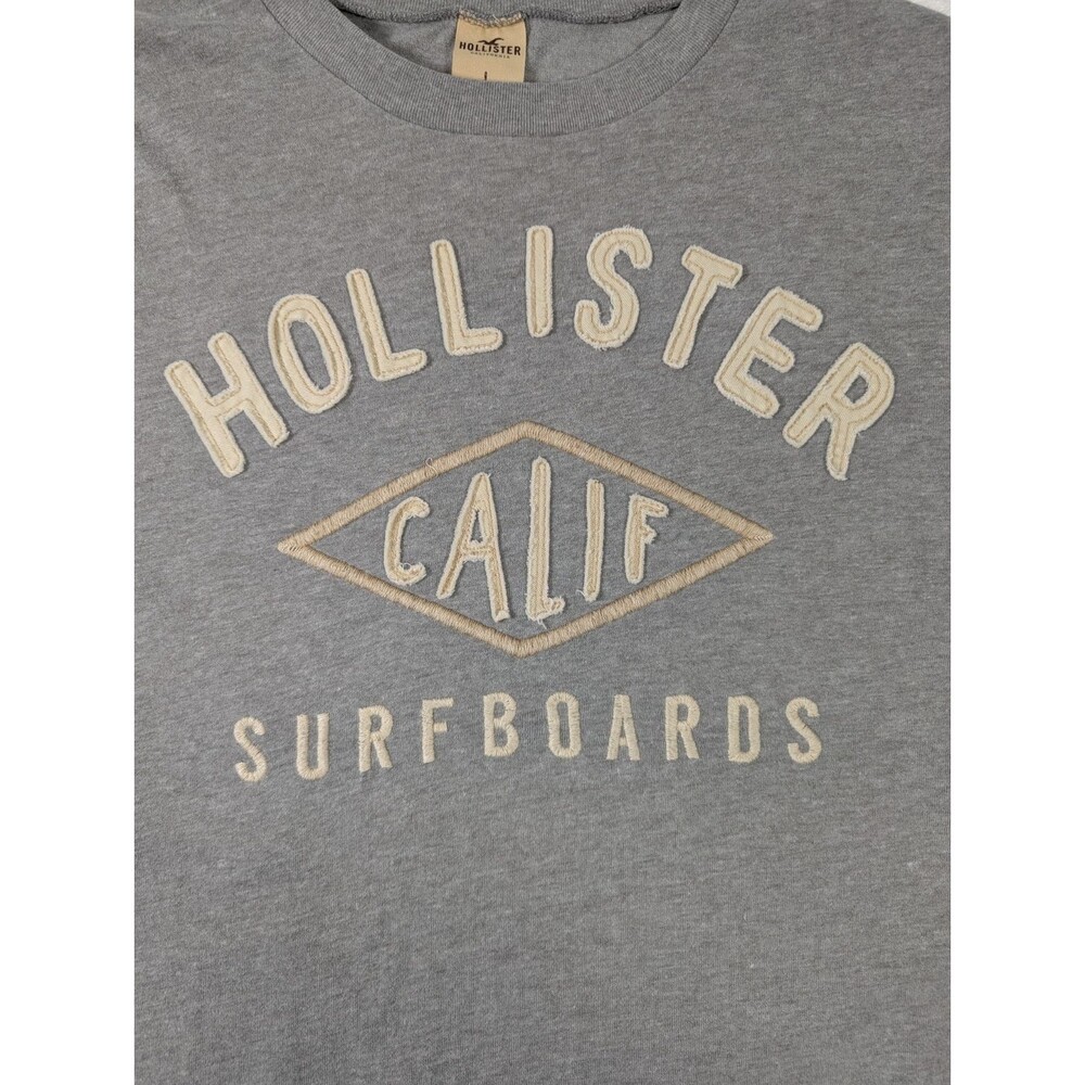 Hollister Men’s L Gray Calif Surfboards Embroidered Long Sleeve Crewneck Shirt